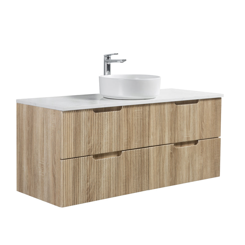 Kelsa 1200 Fluted White Oak Wall Hung Vanity - Acqua Bathrooms