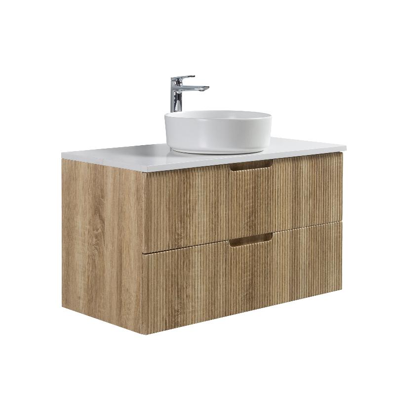 Kelsa 900 Fluted White Oak Wall Hung Vanity - Acqua Bathrooms
