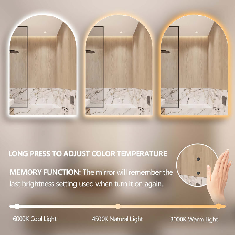 Arched Touchless 500 x 900 LED Mirror - Three Light Temperatures - Acqua Bathrooms