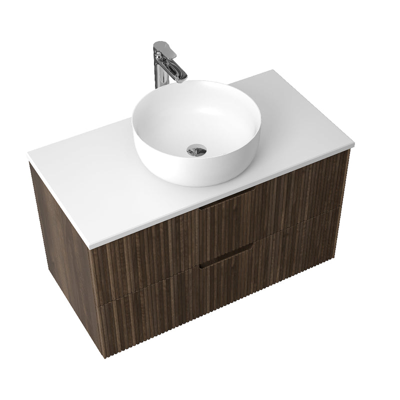 Kelsa 900 Fluted Walnut Wall Hung Vanity - Acqua Bathrooms