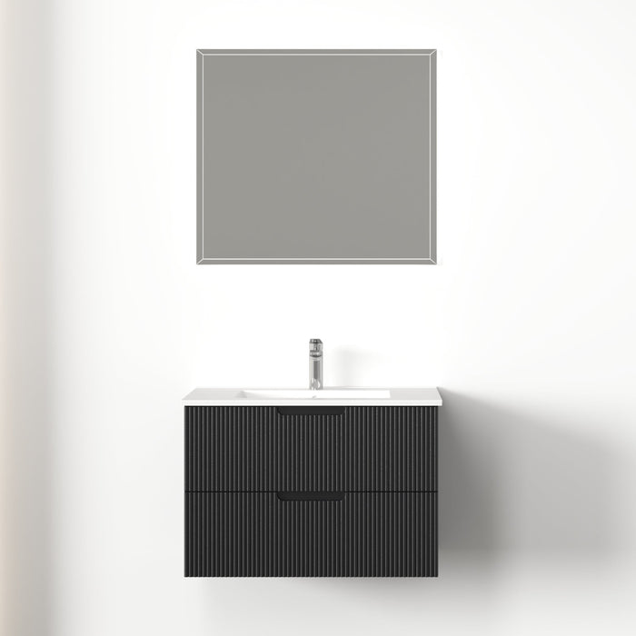 Kelsa 750 Fluted Matte Black Wall Hung Vanity - Acqua Bathrooms