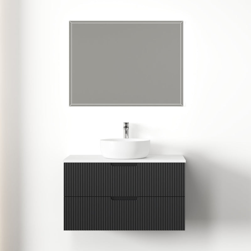 Kelsa 900 Fluted Matte Black Wall Hung Vanity - Acqua Bathrooms