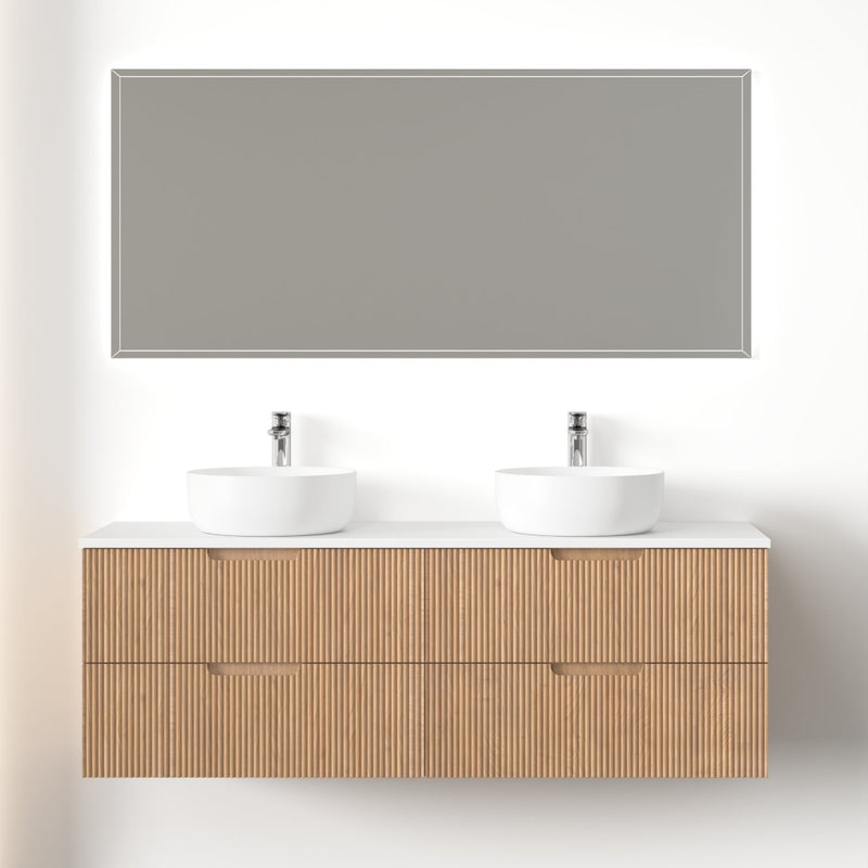 Kelsa 1500 Fluted Desert Oak Double Bowl Wall Hung Vanity - Acqua Bathrooms