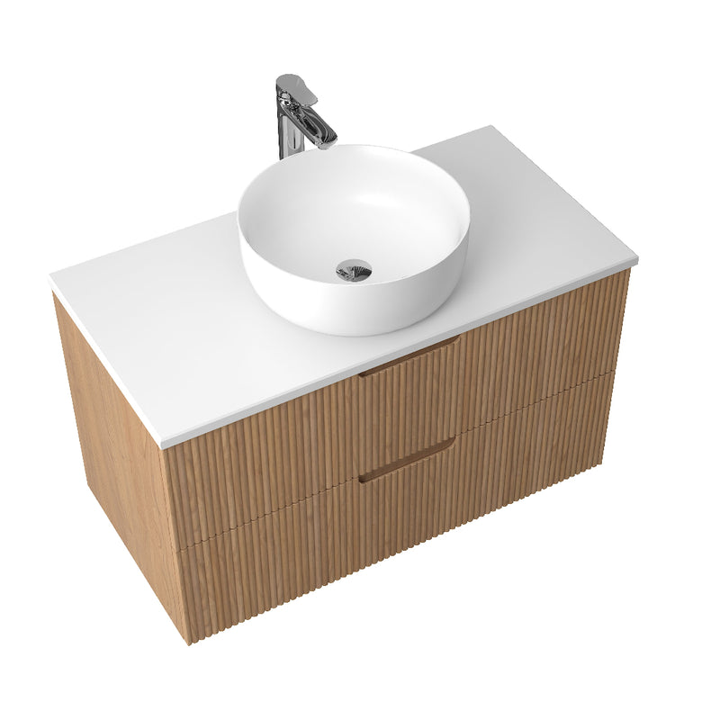 Kelsa 900 Fluted Desert Oak Wall Hung Vanity - Acqua Bathrooms