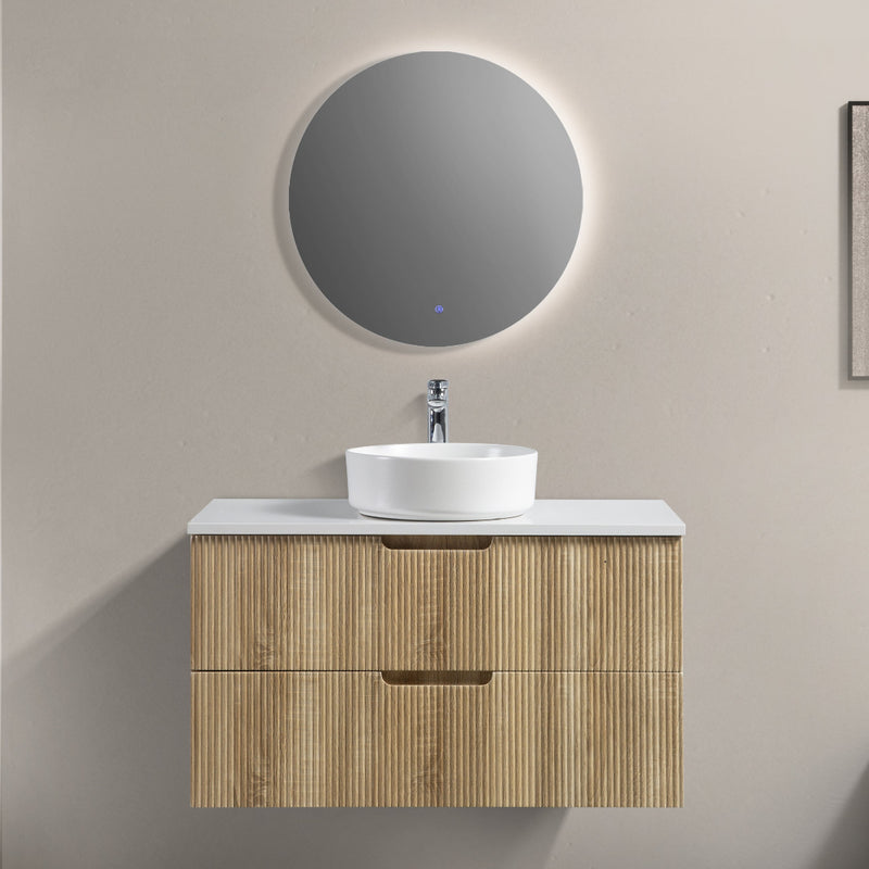 Kelsa 900 Fluted White Oak Wall Hung Vanity - Acqua Bathrooms