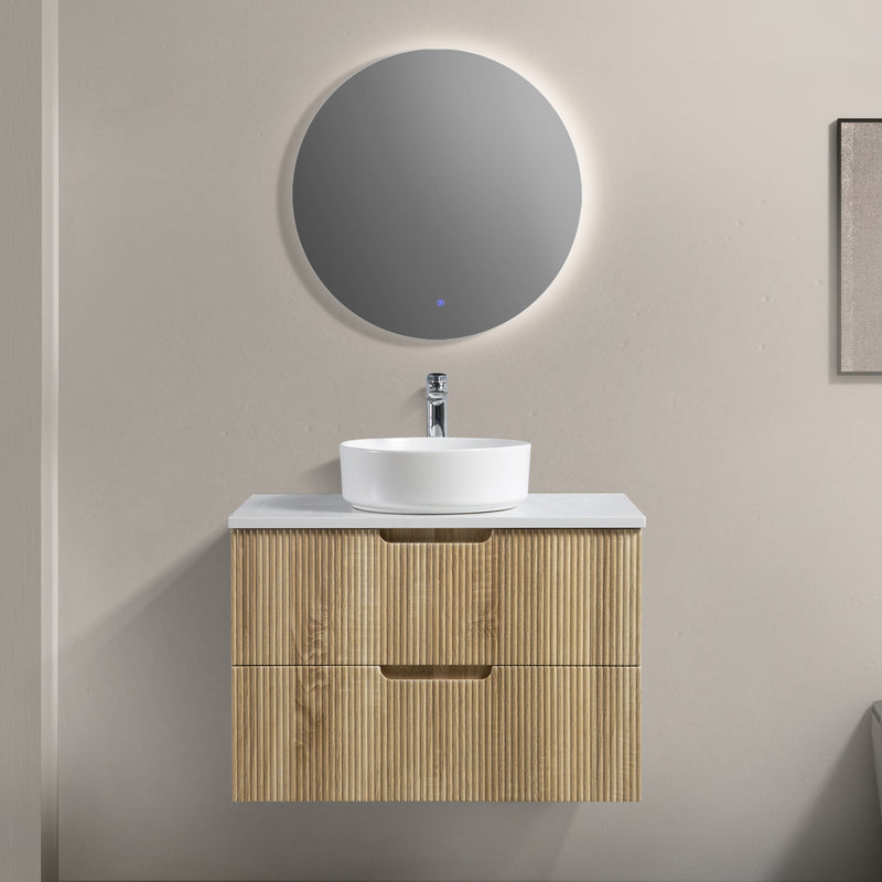 Kelsa 750 Fluted White Oak Wall Hung Vanity - Acqua Bathrooms