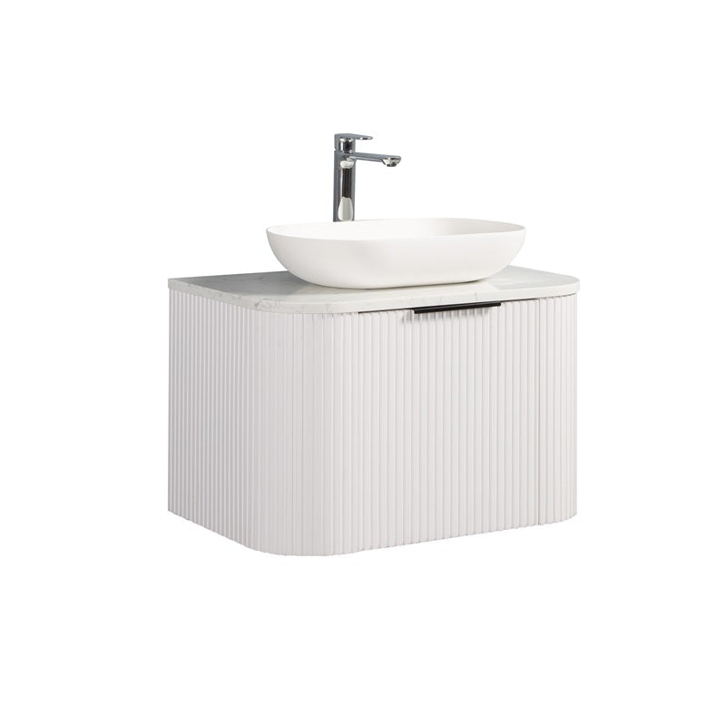 Curva 750 Curved Matte White Fluted Wall Hung Vanity - Acqua Bathrooms