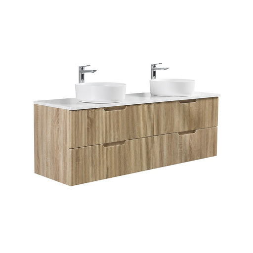 Kelsa 1500 Double Fluted White Oak Wall Hung Vanity - Acqua Bathrooms