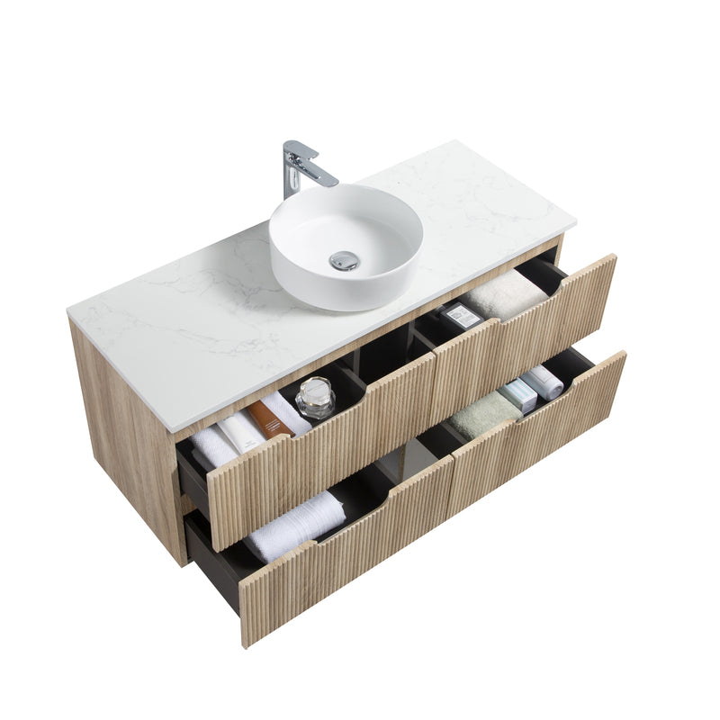 Kelsa 1200 Fluted White Oak Wall Hung Vanity - Acqua Bathrooms