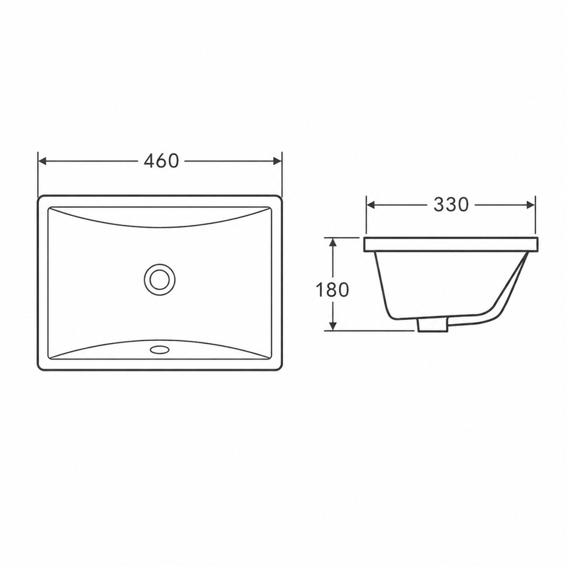 460mm Rectangular Gloss White Under Counter Basin