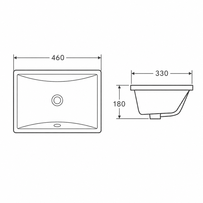 460mm Rectangular Gloss White Under Counter Basin