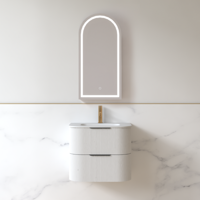 Lunara 600 Curved Matte White Fluted Wall Hung Vanity