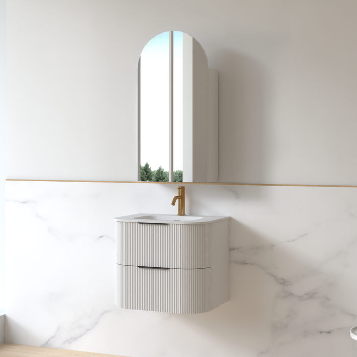 Lunara 600 Curved Matte White Fluted Wall Hung Vanity