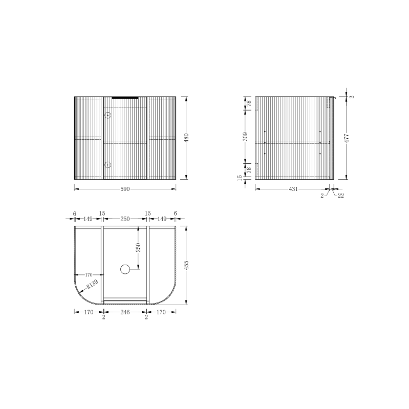 Siena 600 Curved Matte White Fluted Wall Hung Vanity - Acqua Bathrooms