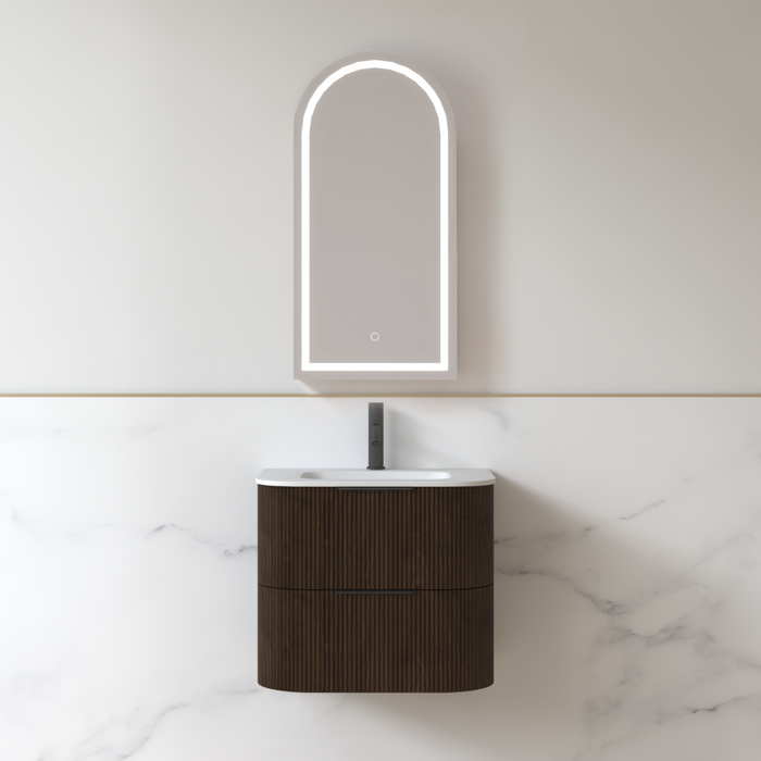 Lunara 600 Curved Alder Walnut Fluted Wall Hung Vanity