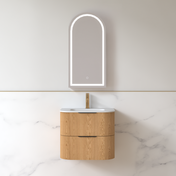 Lunara 600 Curved Light Walnut Fluted Wall Hung Vanity