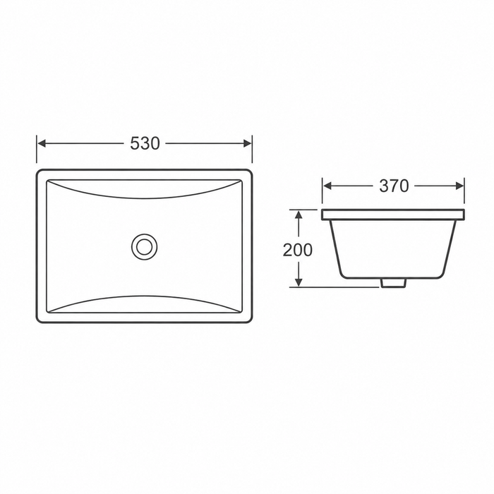 530mm Rectangular Gloss White Under Counter Basin