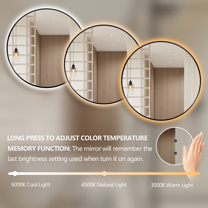 Round Touchless Back-Lit Matte Black 800mm LED Mirror - Three Light Temperatures - Acqua Bathrooms