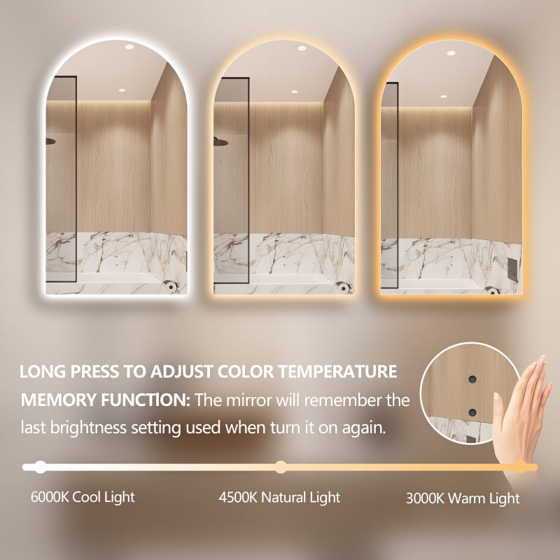 Arched Touchless 600 x 900 LED Mirror - Three Light Temperatures - Acqua Bathrooms