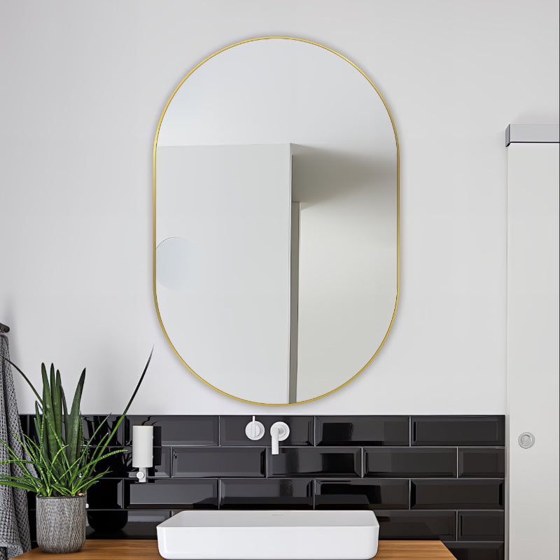 Oval Brushed Gold 600 x 900 Framed Mirror - Acqua Bathrooms