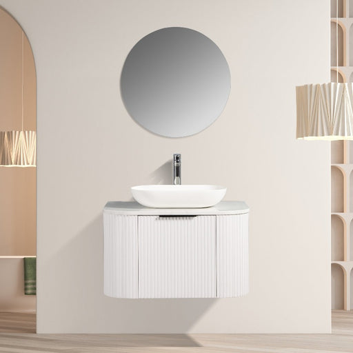 Curva 750 Curved Matte White Fluted Wall Hung Vanity - Acqua Bathrooms