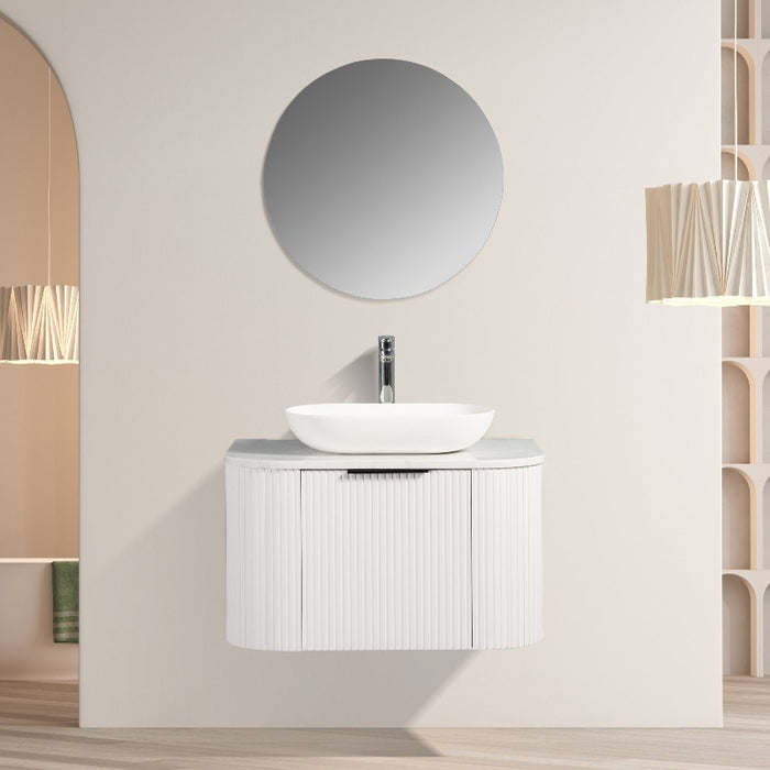 Curva 750 Curved Matte White Fluted Wall Hung Vanity - Acqua Bathrooms