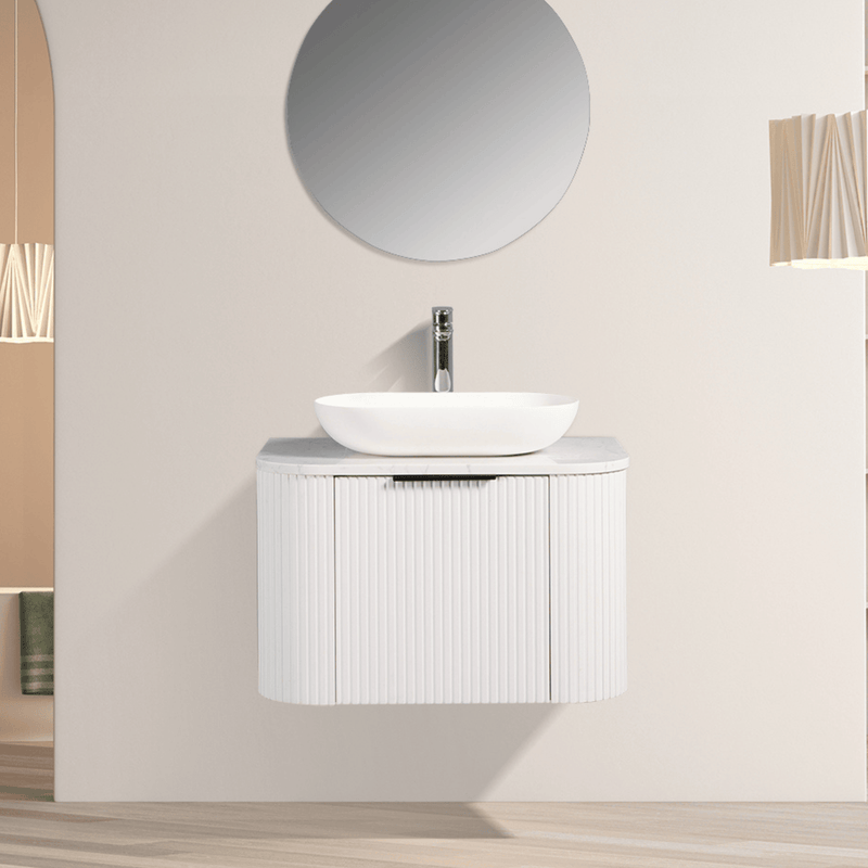 Curva 750 Curved Matte White Fluted Wall Hung Vanity - Acqua Bathrooms