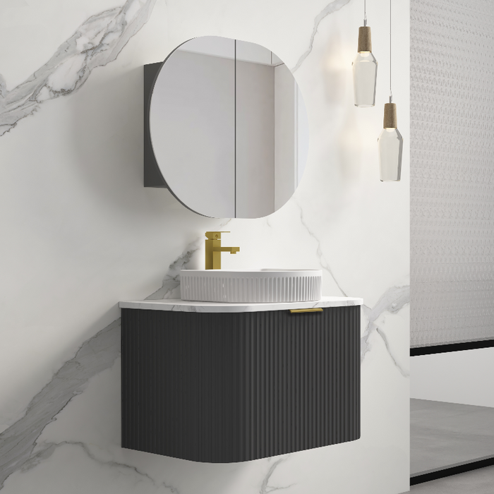 Infinity | Rio 750 Curved Fluted Matte Black Wall Hung Vanity - Acqua Bathrooms