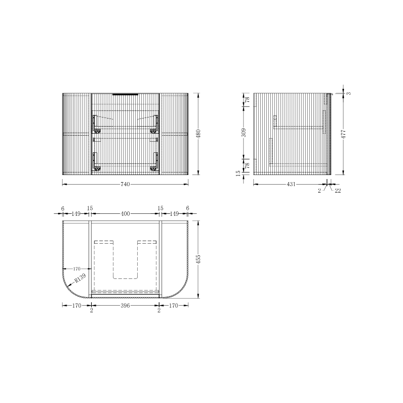 Siena 750 Curved Matte White Fluted Wall Hung Vanity - Acqua Bathrooms