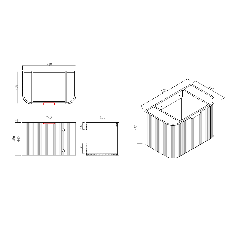 Infinity | Rio 750 Curved Fluted Matte White Wall Hung Vanity - Acqua Bathrooms