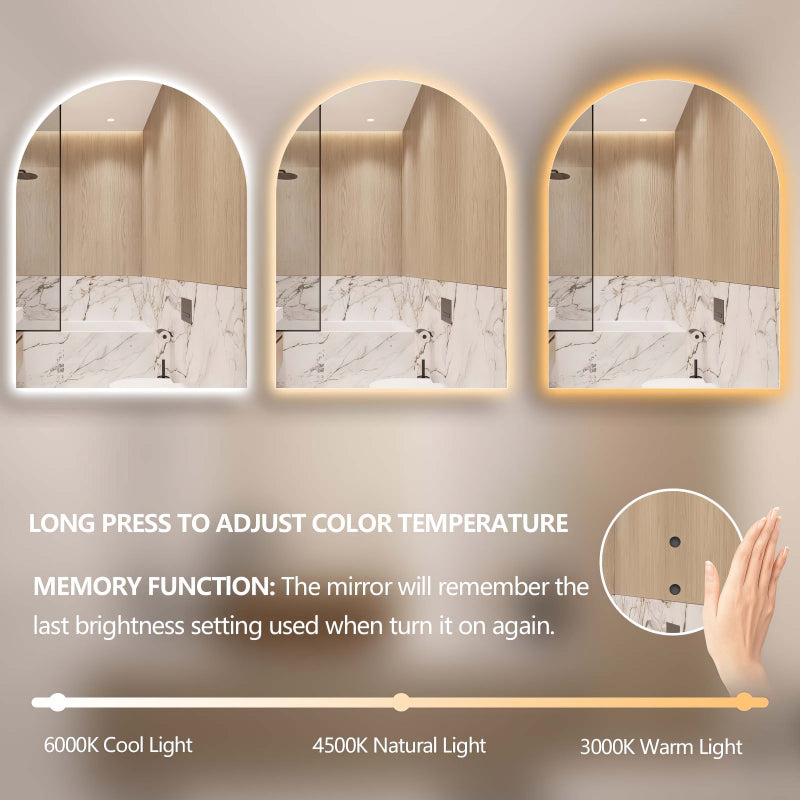 Arched Touchless 750 x 1000 LED Mirror - Three Light Temperatures - Acqua Bathrooms