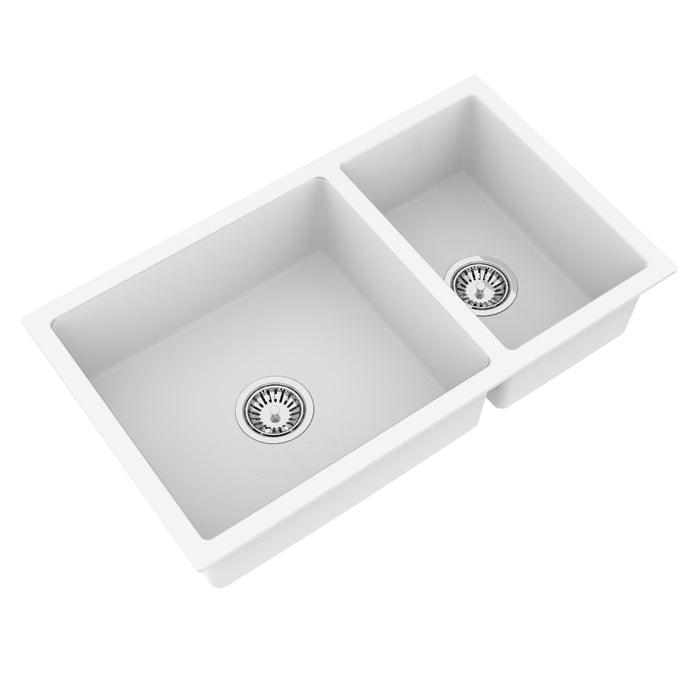 Avella 790mm Matte White Double Bowl Granite Kitchen Sink