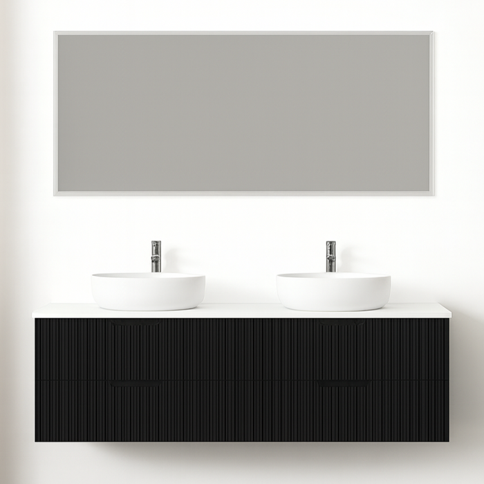 Kelsa 1500 Double Fluted Matte Black Wall Hung Vanity - Acqua Bathrooms
