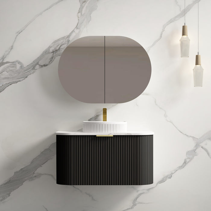 Infinity | Rio 900 Curved Fluted Matte Black Wall Hung Vanity - Acqua Bathrooms