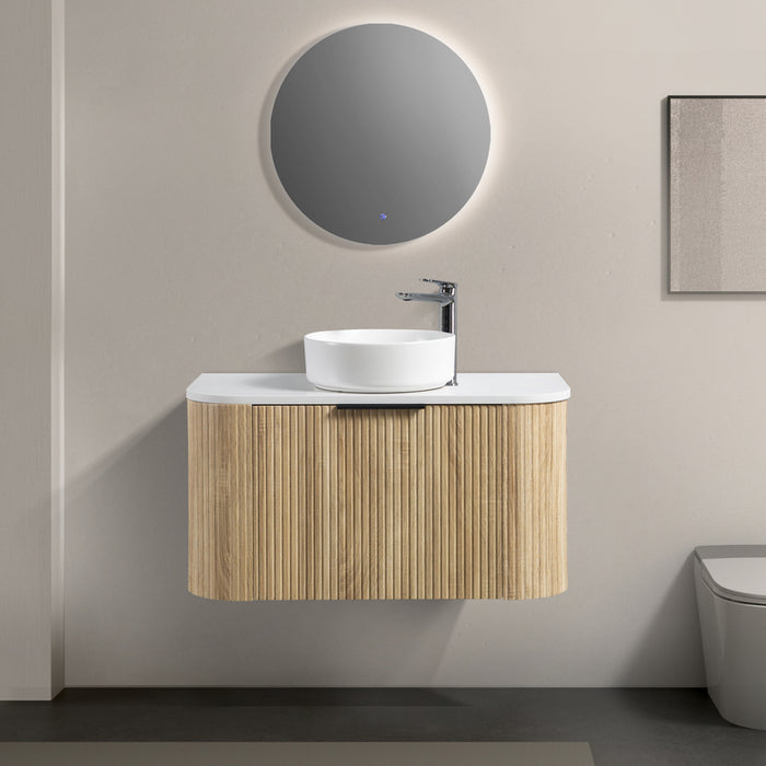 Curva 900 Curved White Oak Fluted Wall Hung Vanity - Acqua Bathrooms