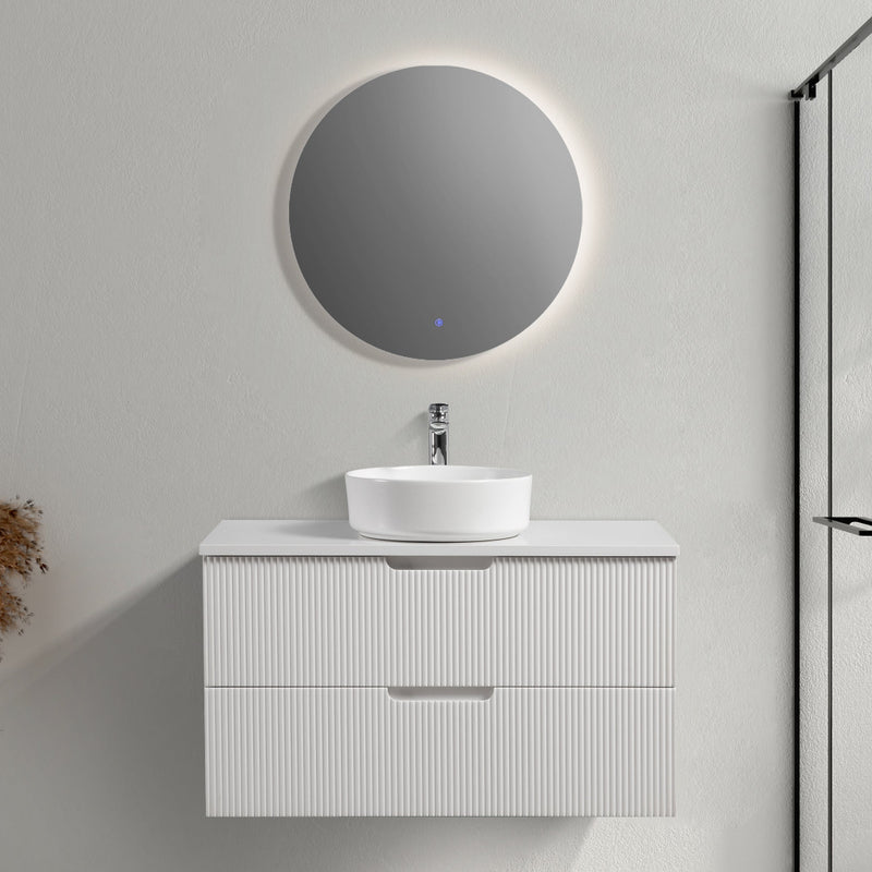 Kelsa 900 Fluted Matte White Wall Hung Vanity - Acqua Bathrooms