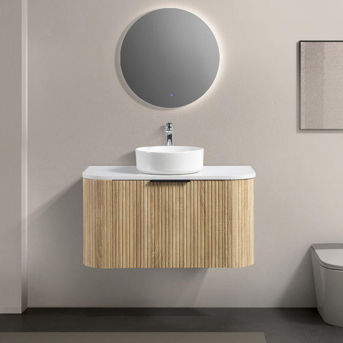Curva 900 Curved White Oak Fluted Wall Hung Vanity