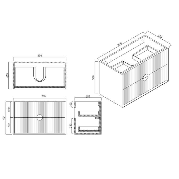 Infinity | Kingo 900 Matte Black Fluted Wall Hung Vanity - Acqua Bathrooms