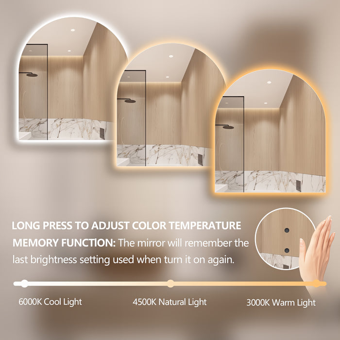 Arched Touchless 900 x 1100 LED Mirror - Three Light Temperatures - Acqua Bathrooms