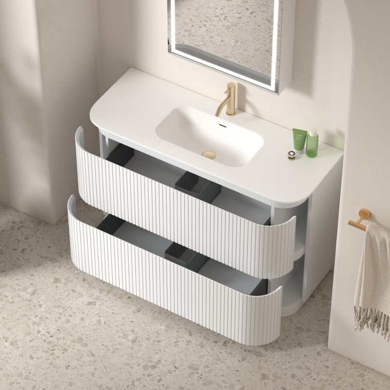 Adella 1200 Matte White Fluted Floor Standing Vanity