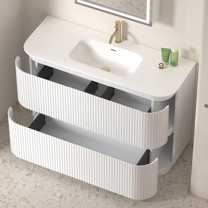 Adella 1200 Matte White Fluted Floor Standing Vanity