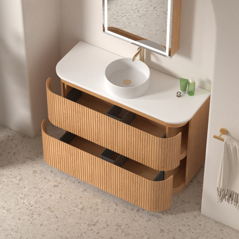 Adella 1200 Light Walnut Fluted Floor Standing Vanity