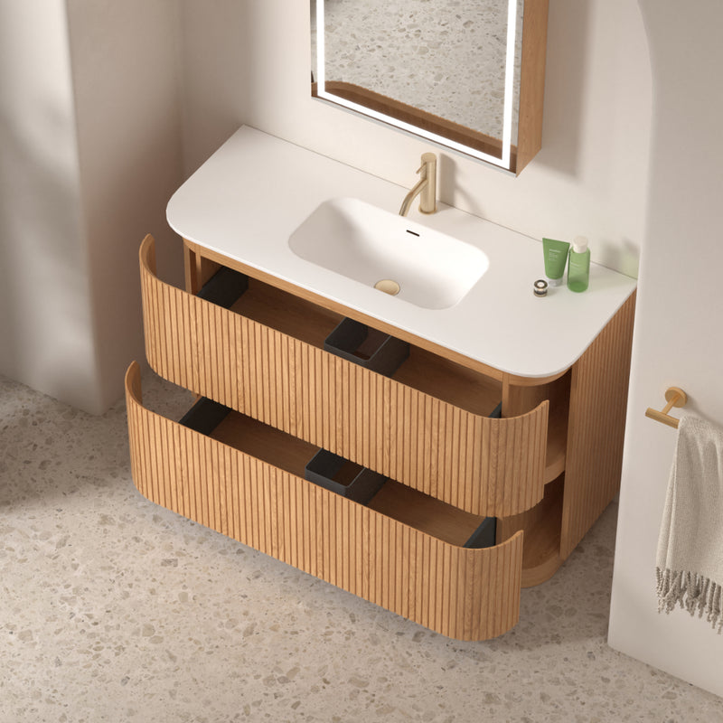 Adella 1200 Light Walnut Fluted Floor Standing Vanity