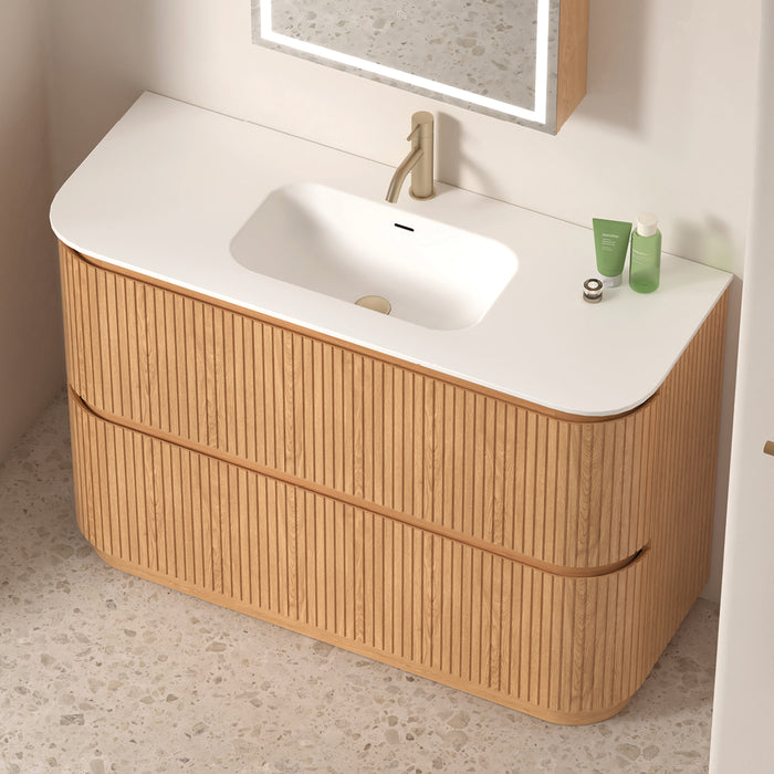Adella 1200 Light Walnut Fluted Floor Standing Vanity