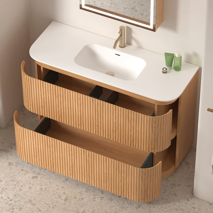 Adella 1200 Light Walnut Fluted Floor Standing Vanity