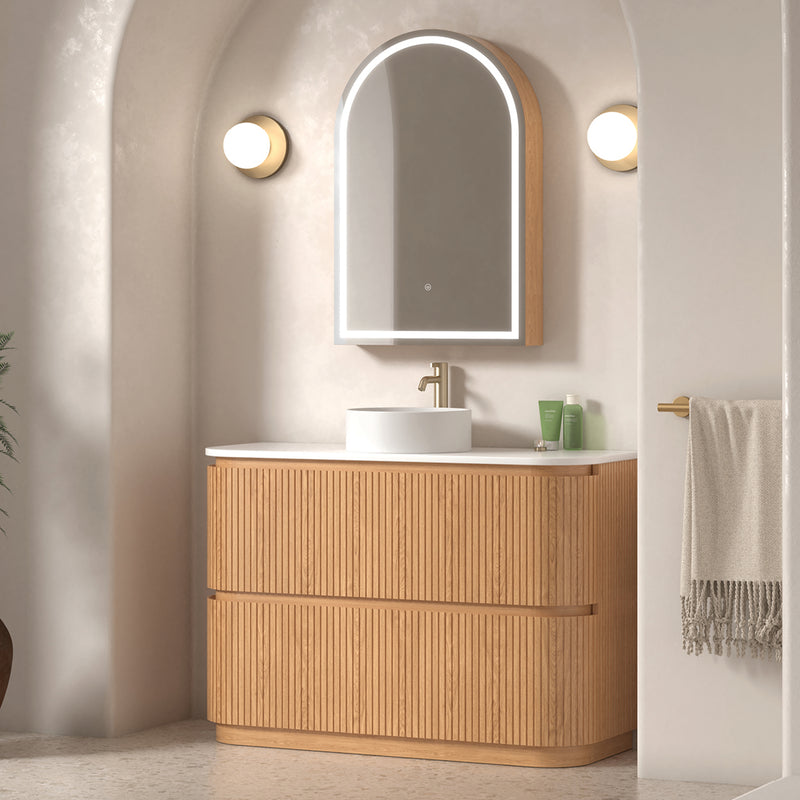Adella 1200 Light Walnut Fluted Floor Standing Vanity