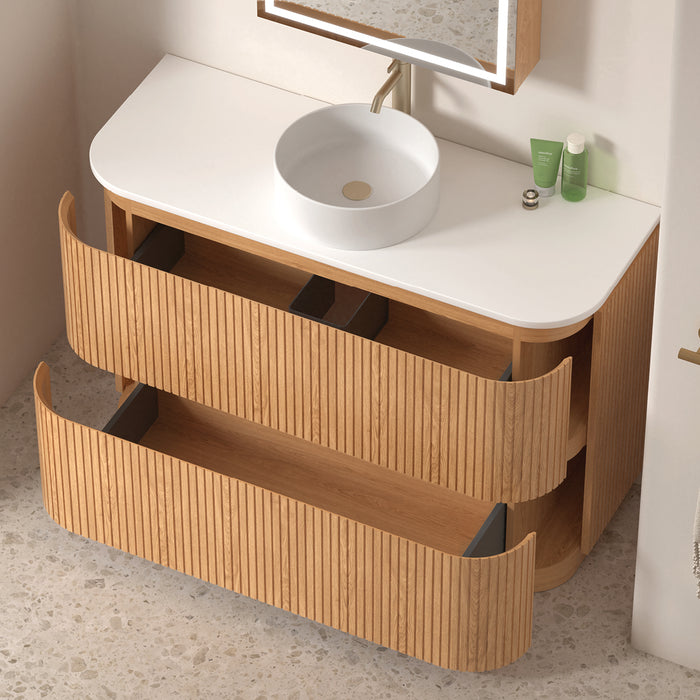 Adella 1200 Light Walnut Fluted Floor Standing Vanity