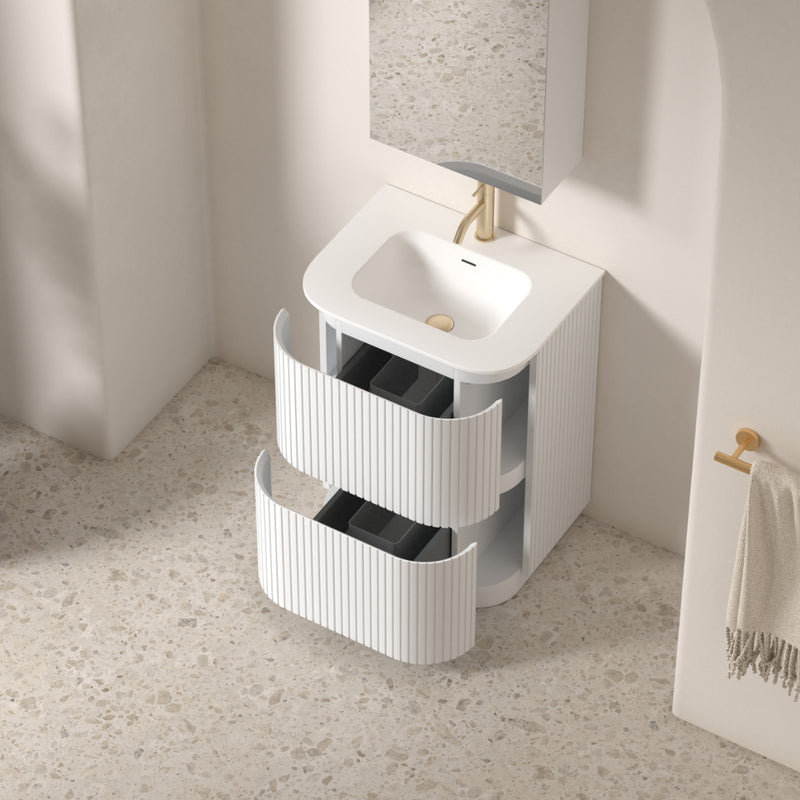 Adella 600 Matte White Fluted Floor Standing Vanity