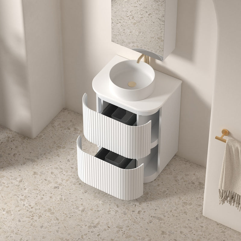 Adella 600 Matte White Fluted Floor Standing Vanity