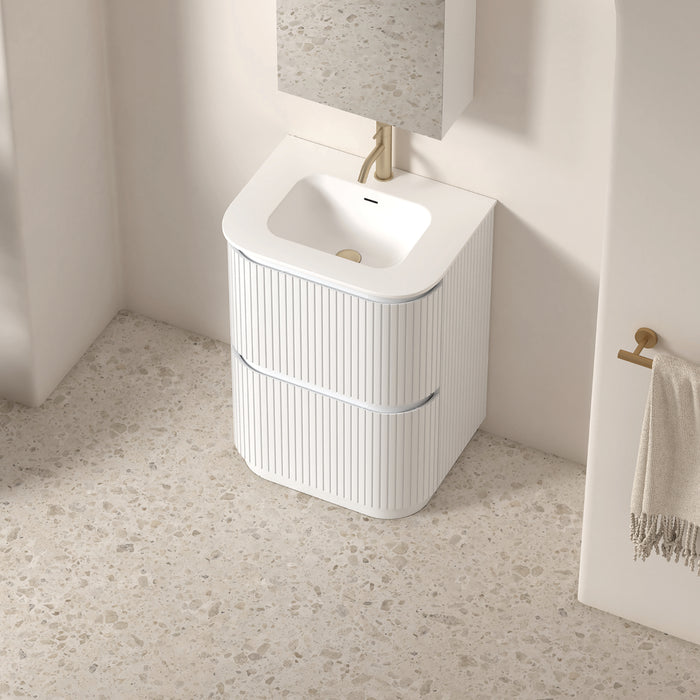 Adella 600 Matte White Fluted Floor Standing Vanity